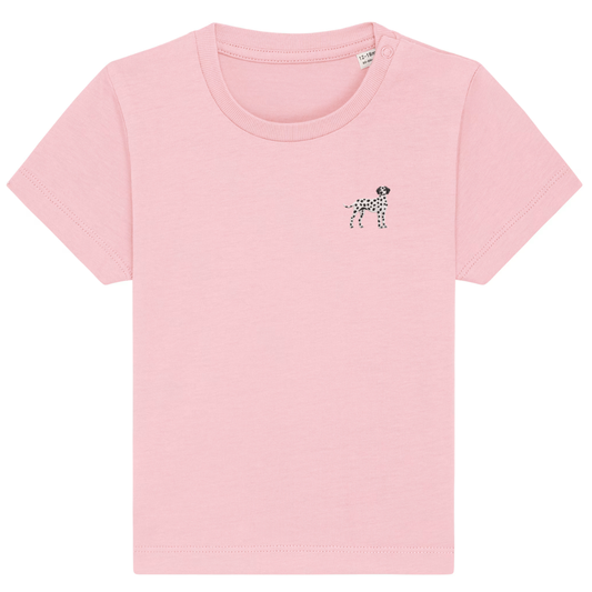 Heytoki Baby-T-Shirt aus Bio-Baumwolle in Cotton Pink (Rosa) mit gesticktem Dalmatinermotiv
