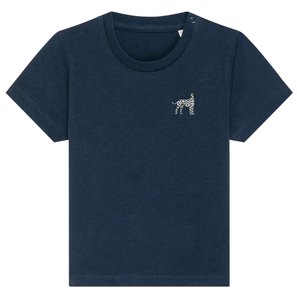 Heytoki Baby-T-Shirt aus Bio-Baumwolle in French Navy (Dunkelblau) mit gesticktem Dalmatinermotiv