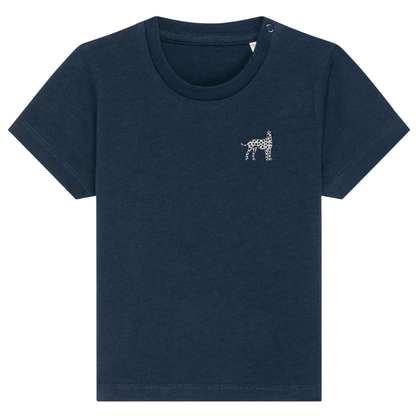 Heytoki Baby-T-Shirt aus Bio-Baumwolle in French Navy (Dunkelblau) mit gesticktem Dalmatinermotiv