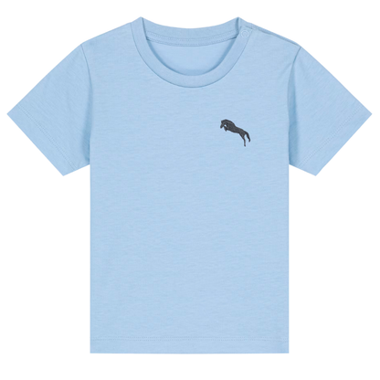 Heytoki Baby-T-Shirt aus Bio-Baumwolle in Blue Soul (Hellblau) mit gesticktem Pferdemotiv