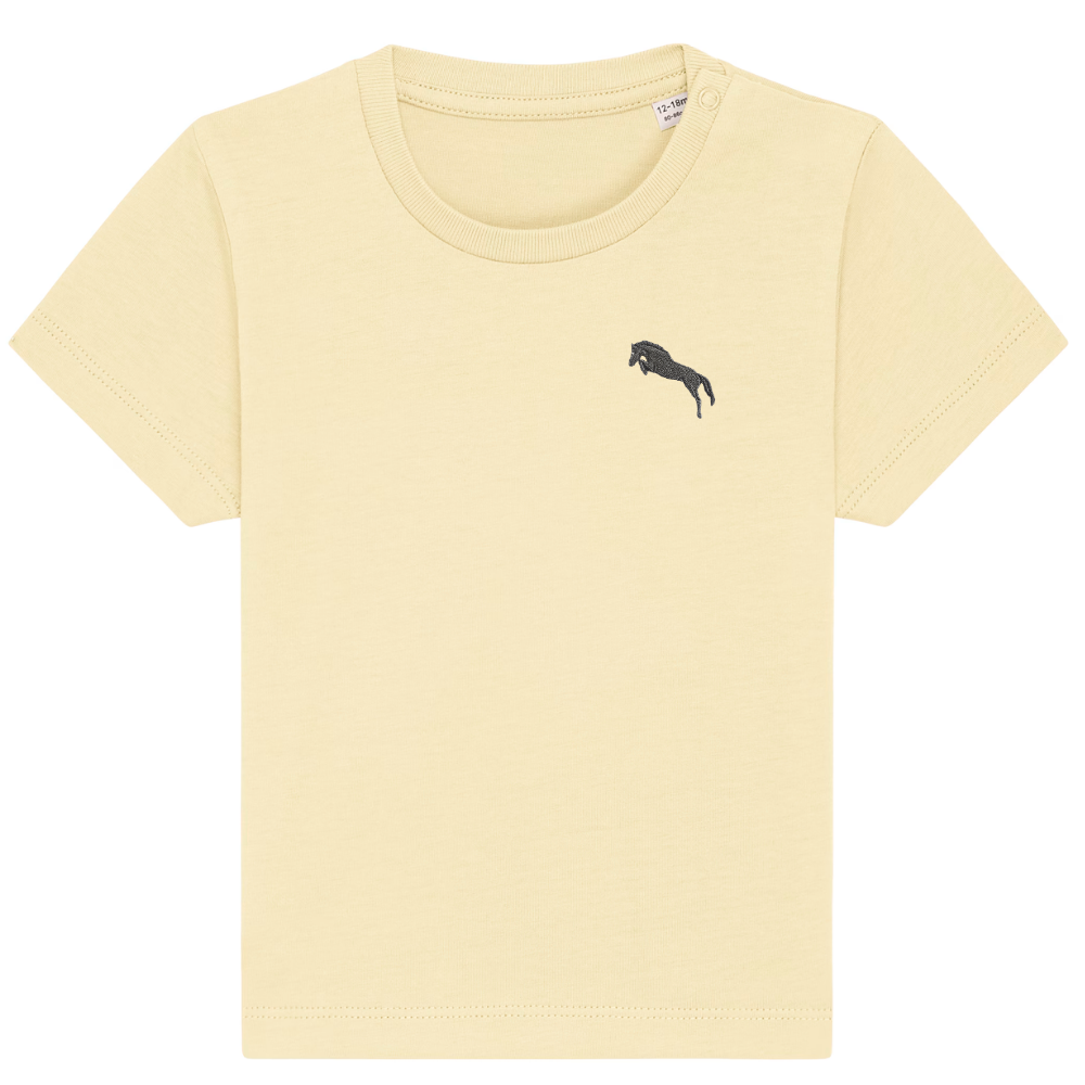 Heytoki Baby-T-Shirt aus Bio-Baumwolle in Butter mit gesticktem Pferdemotiv
