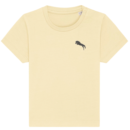 Heytoki Baby-T-Shirt aus Bio-Baumwolle in Butter mit gesticktem Pferdemotiv