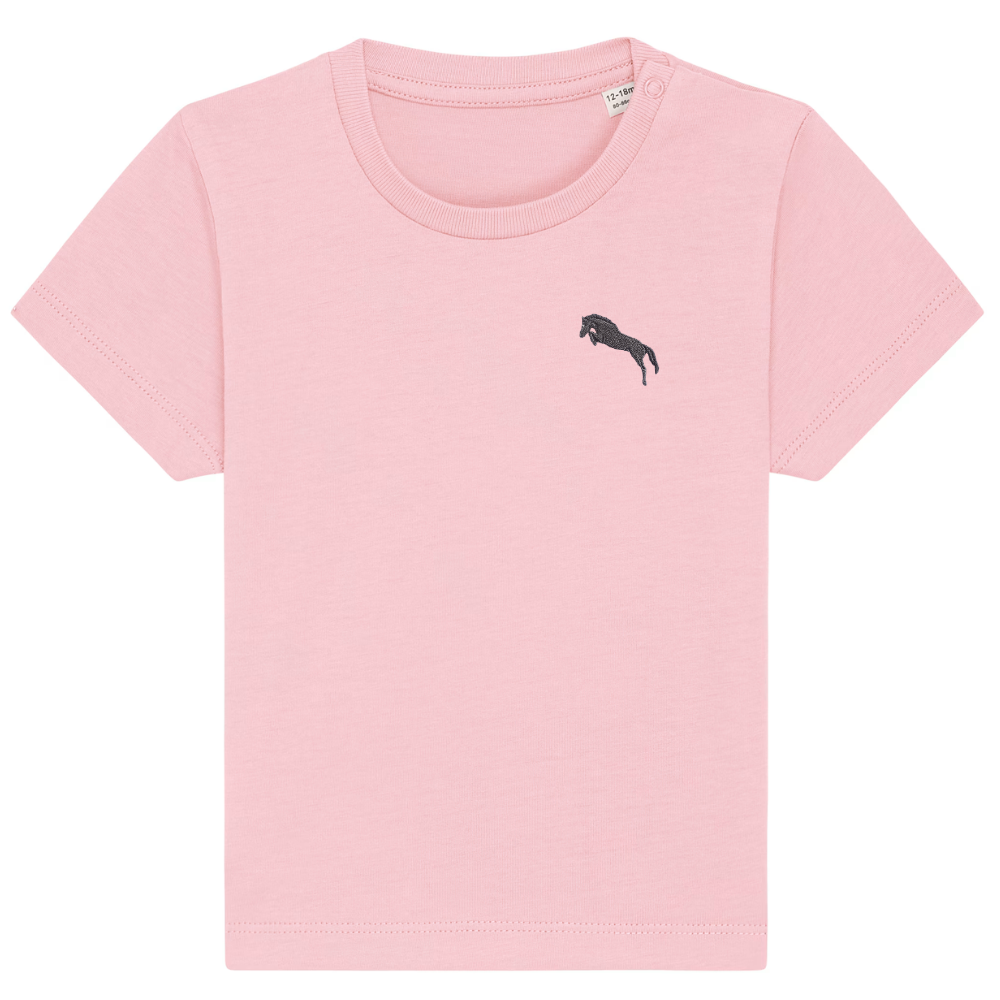 Heytoki Baby-T-Shirt aus Bio-Baumwolle in Cotton Pink (Rosa) mit gesticktem Pferdemotiv