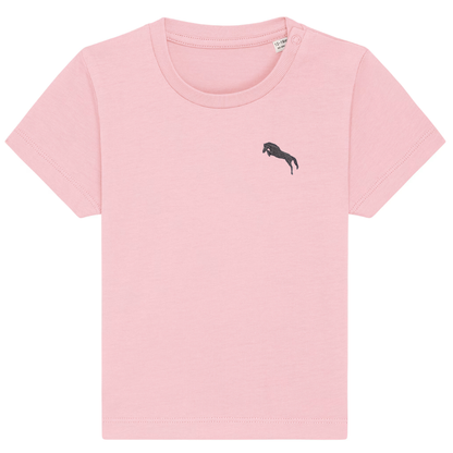 Heytoki Baby-T-Shirt aus Bio-Baumwolle in Cotton Pink (Rosa) mit gesticktem Pferdemotiv