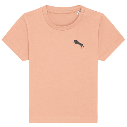 Heytoki Baby-T-Shirt aus Bio-Baumwolle in Fraiche Peche (Pfirsich) mit gesticktem Pferdemotiv