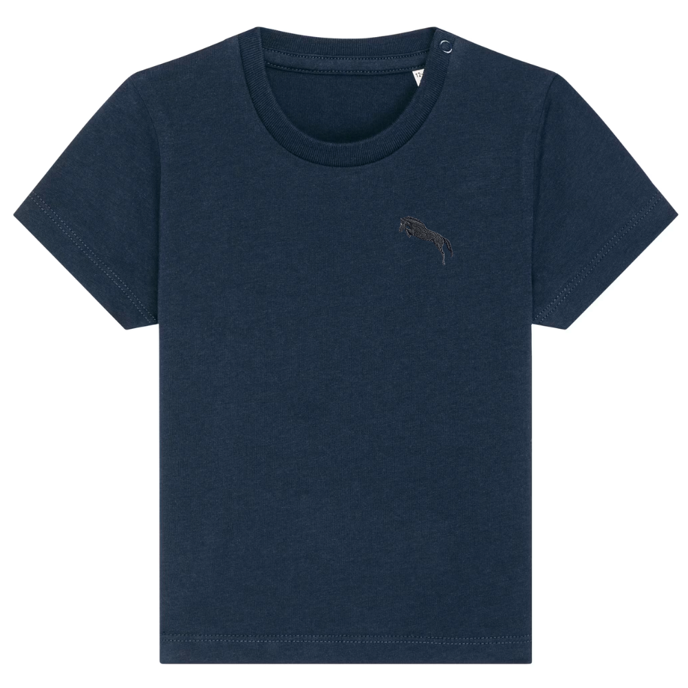 Heytoki Baby-T-Shirt aus Bio-Baumwolle in French Navy (Dunkelblau) mit gesticktem Pferdemotiv