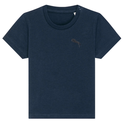 Heytoki Baby-T-Shirt aus Bio-Baumwolle in French Navy (Dunkelblau) mit gesticktem Pferdemotiv