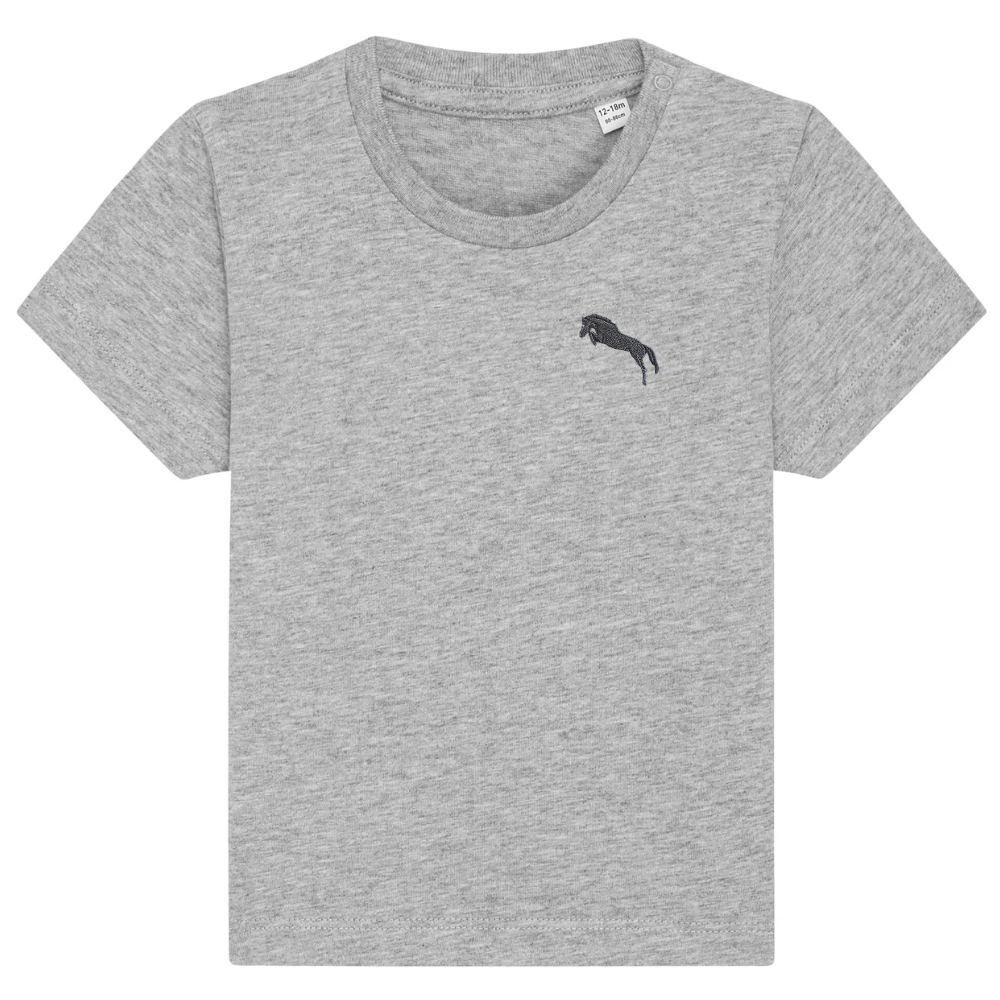 Heytoki Baby-T-Shirt aus Bio-Baumwolle in Heather Grey (Hellgrau) mit gesticktem Pferdemotiv