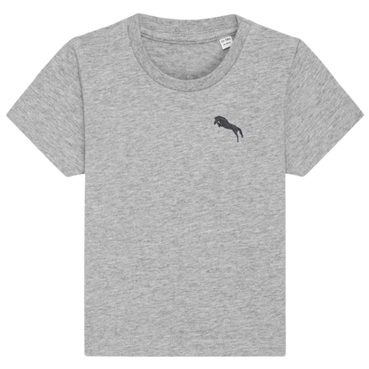 Heytoki Baby-T-Shirt aus Bio-Baumwolle in Heather Grey (Hellgrau) mit gesticktem Pferdemotiv