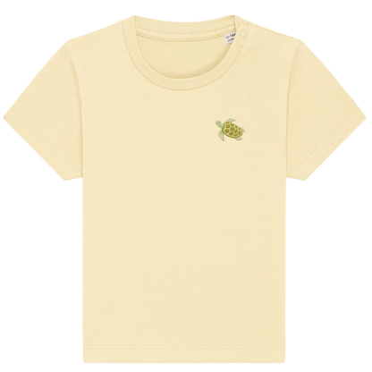 Heytoki Baby-T-Shirt aus Bio-Baumwolle in Butter mit gesticktem Schildkrötenmotiv