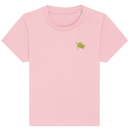 Heytoki Baby-T-Shirt aus Bio-Baumwolle in Cotton Pink (Rosa) mit gesticktem Schildkrötenmotiv
