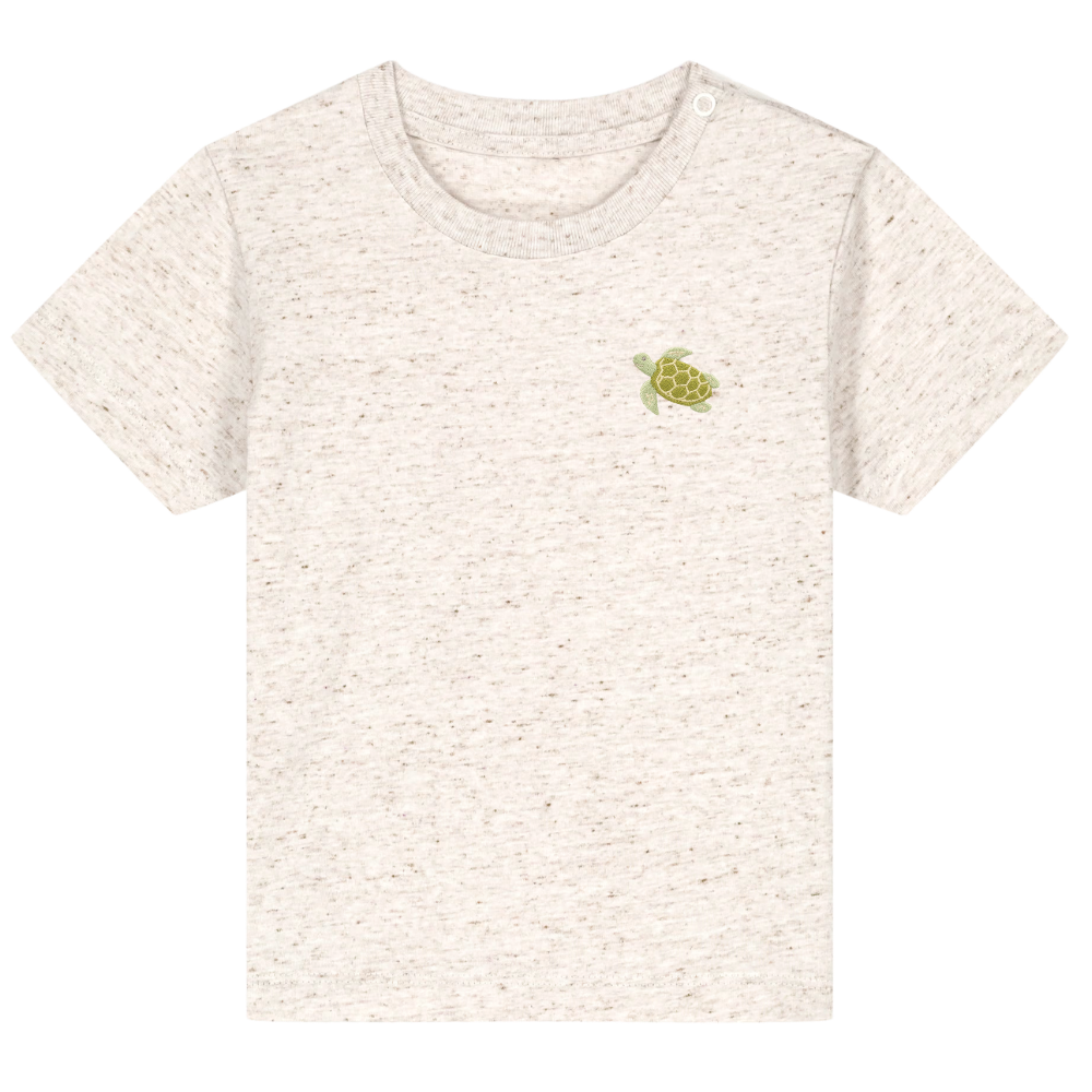 Heytoki Baby-T-Shirt aus Bio-Baumwolle in Eco-Heather mit gesticktem Schildkrötenmotiv