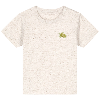 Heytoki Baby-T-Shirt aus Bio-Baumwolle in Eco-Heather mit gesticktem Schildkrötenmotiv