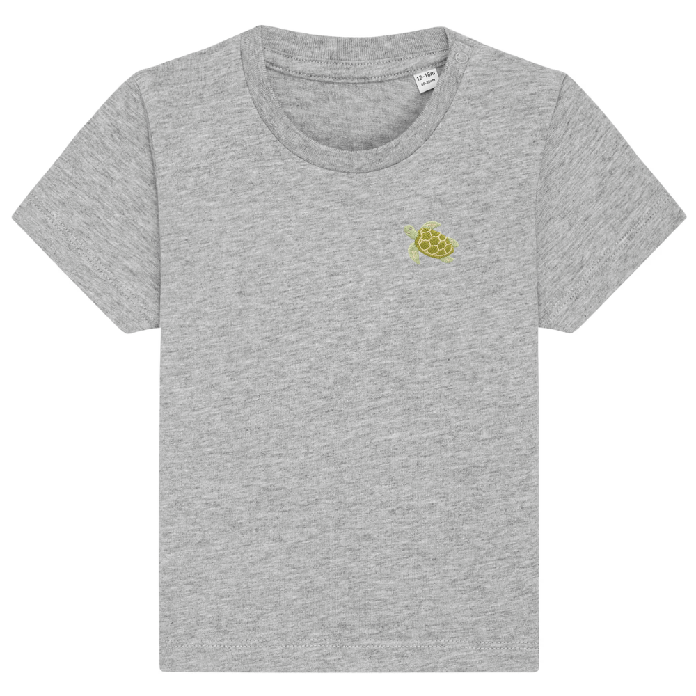 Heytoki Baby-T-Shirt aus Bio-Baumwolle in Heather Grey (Hellgrau) mit gesticktem Schildkrötenmotiv