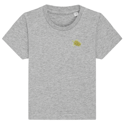 Heytoki Baby-T-Shirt aus Bio-Baumwolle in Heather Grey (Hellgrau) mit gesticktem Schildkrötenmotiv