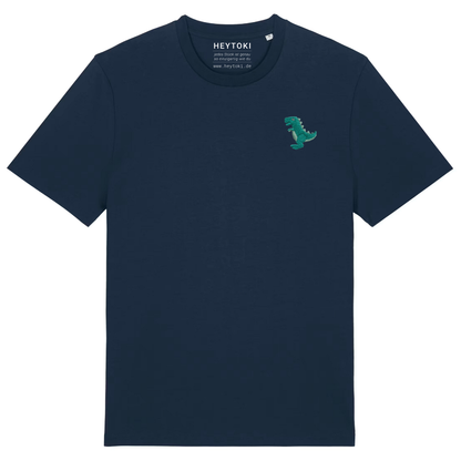 Heytoki Unisex-T-Shirt aus Bio-Baumwolle in French Navy (Dunkelblau) mit gesticktem Dinosaurier-Motiv
