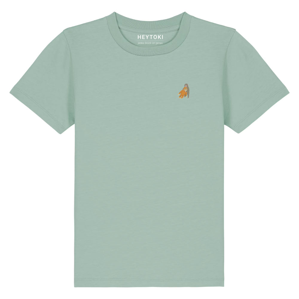 Heytoki Kinder-T-Shirt aus Bio-Baumwolle in Aloe mit gesticktem Affenmotiv