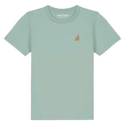 Heytoki Kinder-T-Shirt aus Bio-Baumwolle in Aloe mit gesticktem Affenmotiv