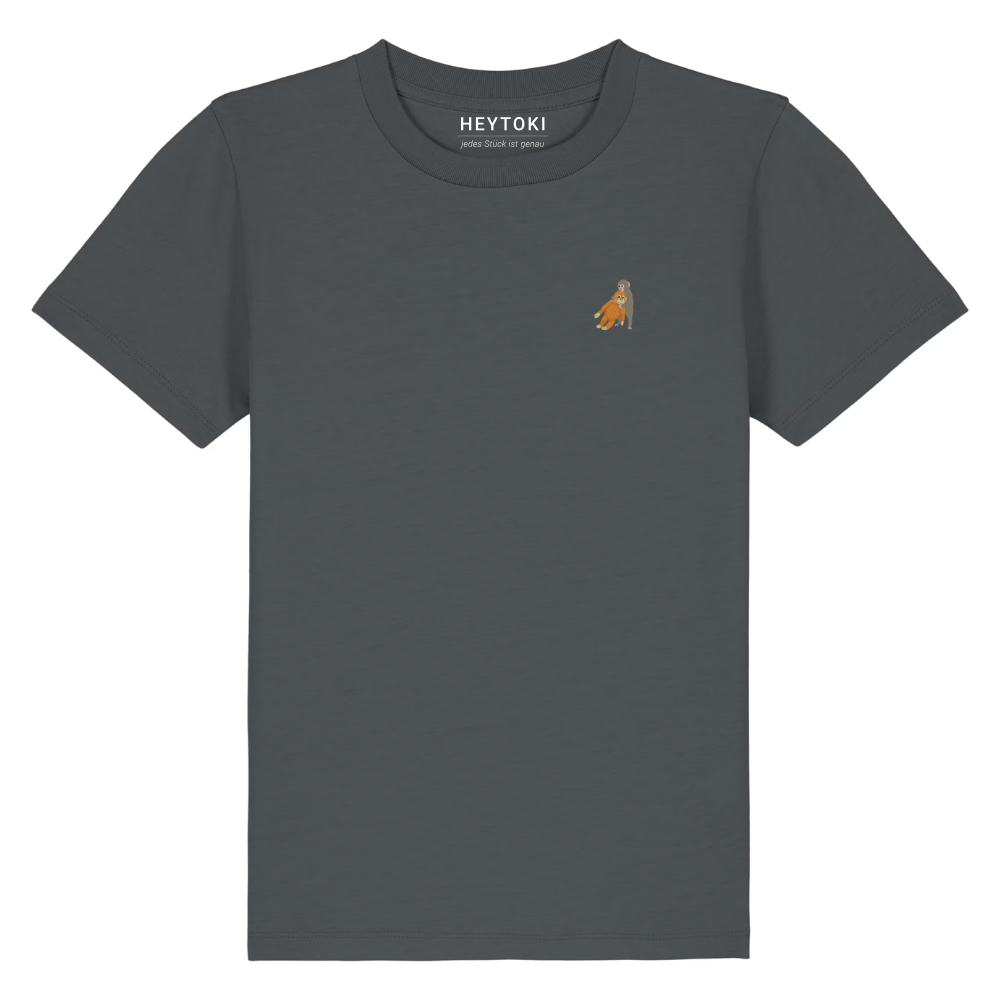Heytoki Kinder-T-Shirt aus Bio-Baumwolle in Anthrazit mit gesticktem Affenmotiv