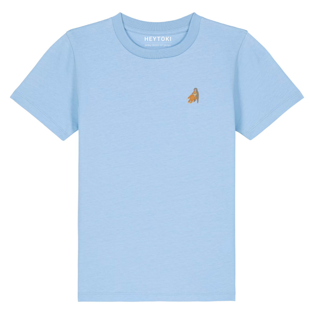 Heytoki Kinder-T-Shirt aus Bio-Baumwolle in Blue Soul (Hellblau) mit gesticktem Affenmotiv