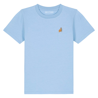 Heytoki Kinder-T-Shirt aus Bio-Baumwolle in Blue Soul (Hellblau) mit gesticktem Affenmotiv