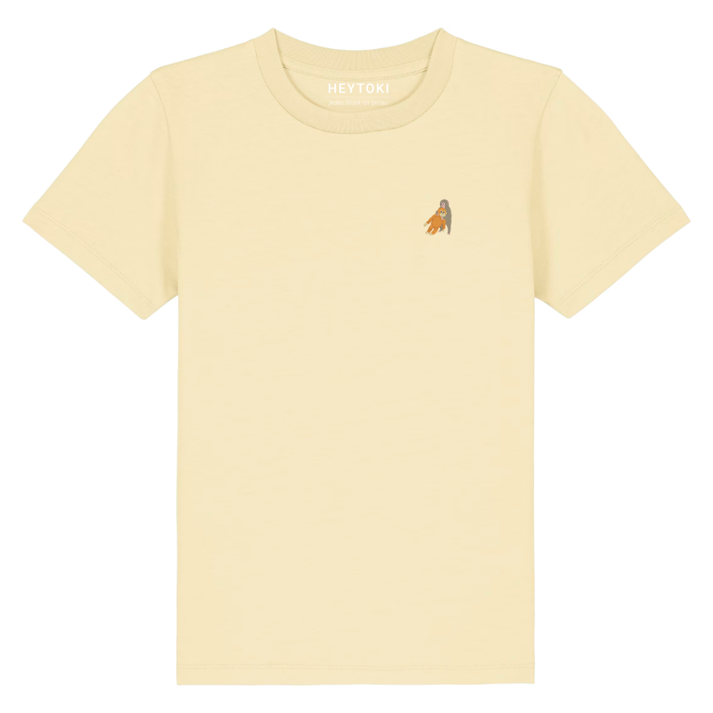 Heytoki Kinder-T-Shirt aus Bio-Baumwolle in Butter mit gesticktem Affenmotiv