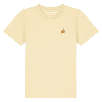 Heytoki Kinder-T-Shirt aus Bio-Baumwolle in Butter mit gesticktem Affenmotiv