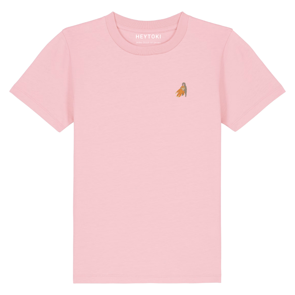 Heytoki Kinder-T-Shirt aus Bio-Baumwolle in Cotton Pink (Rosa) mit gesticktem Affenmotiv