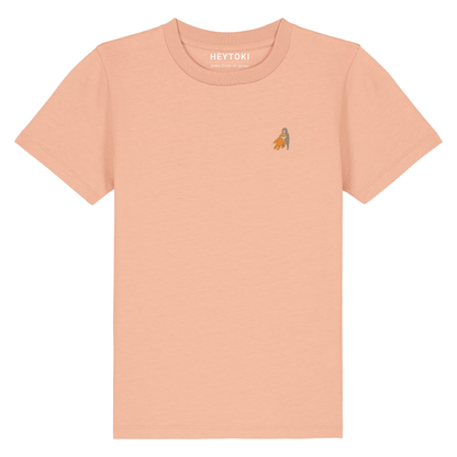 Heytoki Kinder-T-Shirt aus Bio-Baumwolle in Fraiche Peche (Pfirsich) mit gesticktem Affenmotiv
