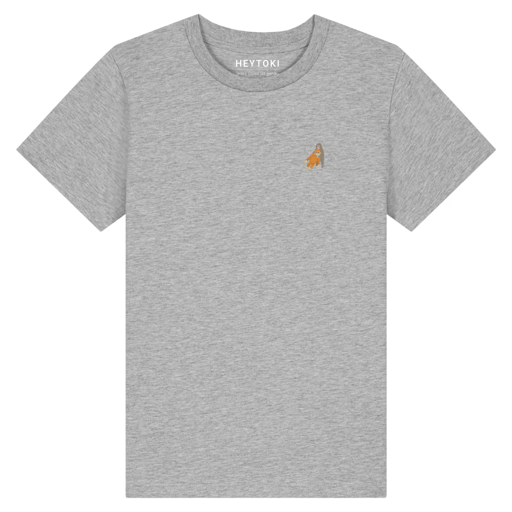 Heytoki Kinder-T-Shirt aus Bio-Baumwolle in Heather Grey (Hellgrau) mit gesticktem Affenmotiv