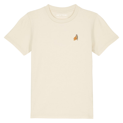Heytoki Kinder-T-Shirt aus Bio-Baumwolle in Natural Raw (Naturweiß) mit gesticktem Affenmotiv