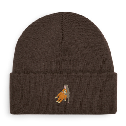 Heytoki Beanie aus Bio-Baumwolle in Chocolate mit gesticktem Affenmotiv