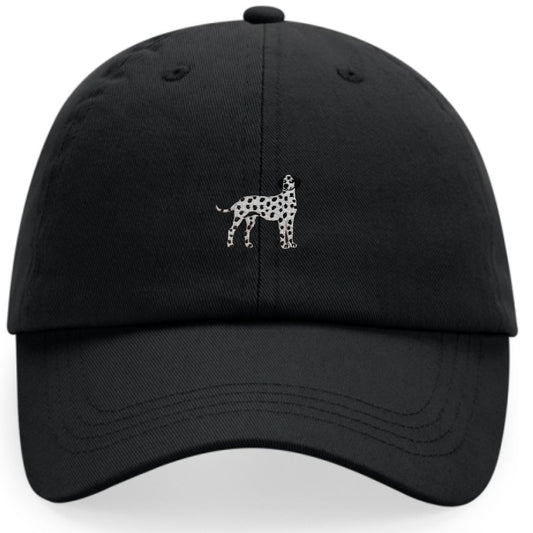 Dalmatiner Cap in Schwarz aus Bio Baumwolle mit gesticktem Dalmatiner Motiv