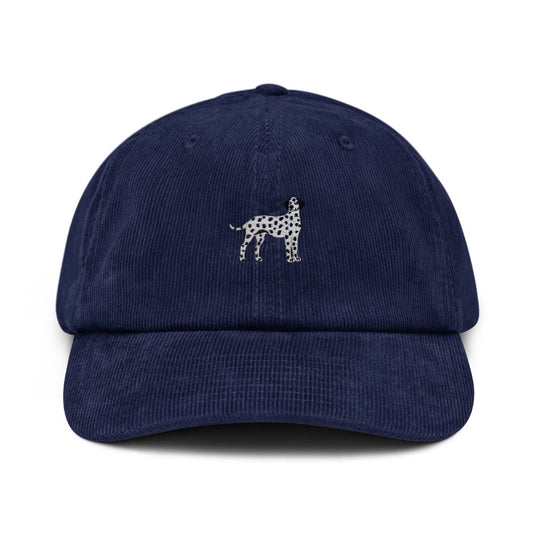 Dalmatiner Cord Cap in Dunkelblau aus Baumwollcord mit gesticktem Dalmatiner Motiv