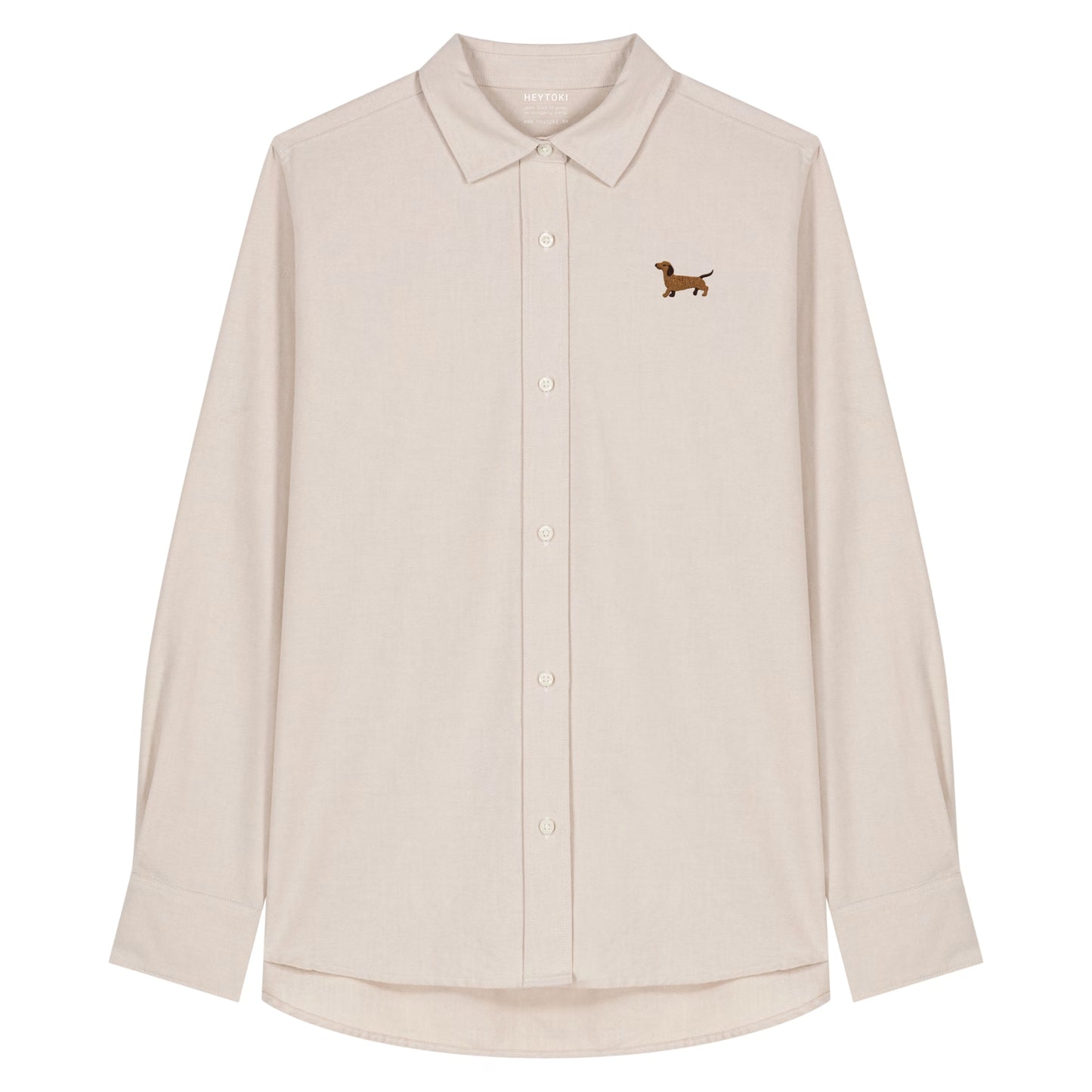 Dackel Oxfordhemd für Damen in off-white aus Bio Baumwolle mit gesticktem Dackel Herrmann auf der Brust