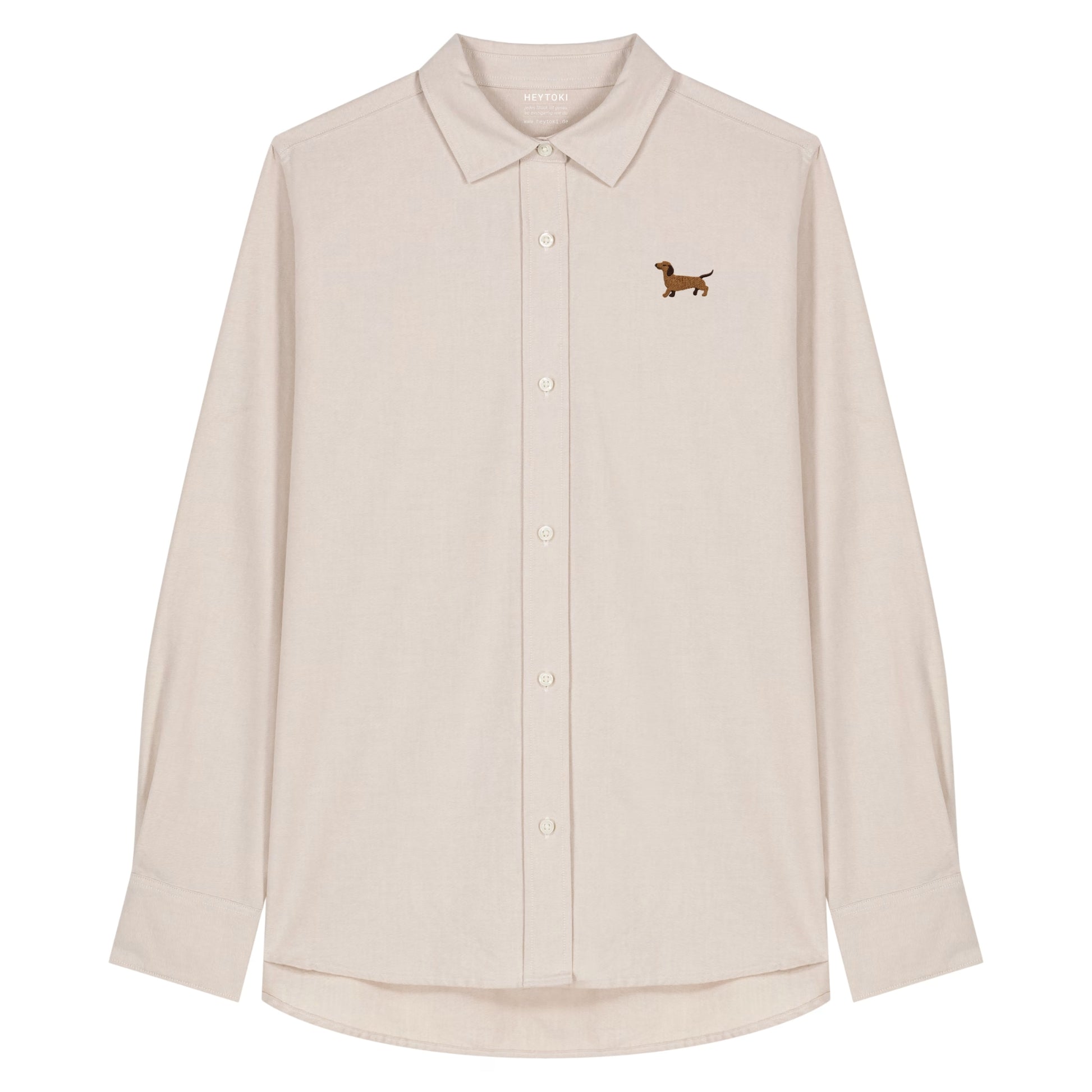 Dackel Oxfordhemd für Damen in off-white aus Bio Baumwolle mit gesticktem Dackel Herrmann auf der Brust