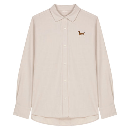 Dackel Oxfordhemd für Damen in off-white aus Bio Baumwolle mit gesticktem Dackel Herrmann auf der Brust