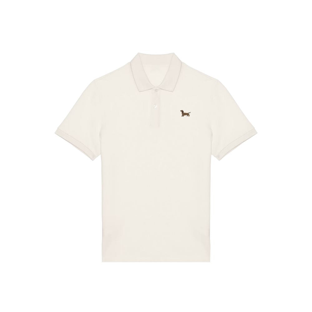 Poloshirt Dackel Stick Creme Herren vorne 