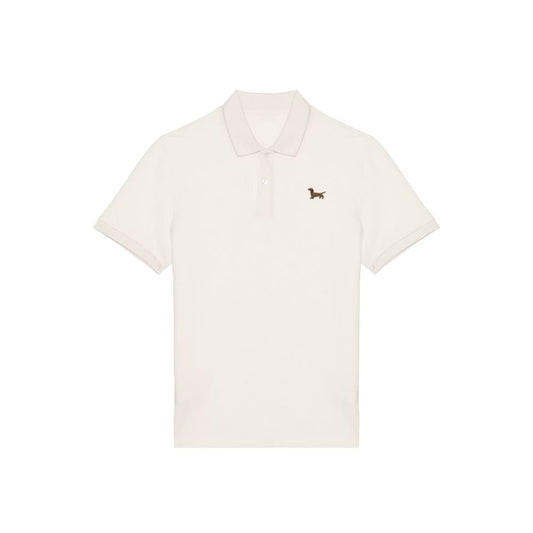 Poloshirt Dackel Stick Creme Herren vorne 