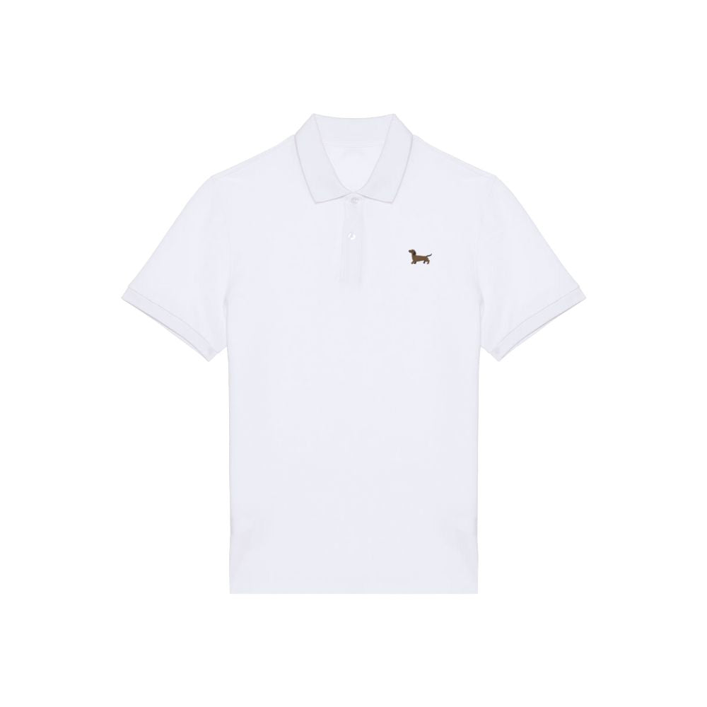 Poloshirt Dackel Stick weiss Herren vorne 