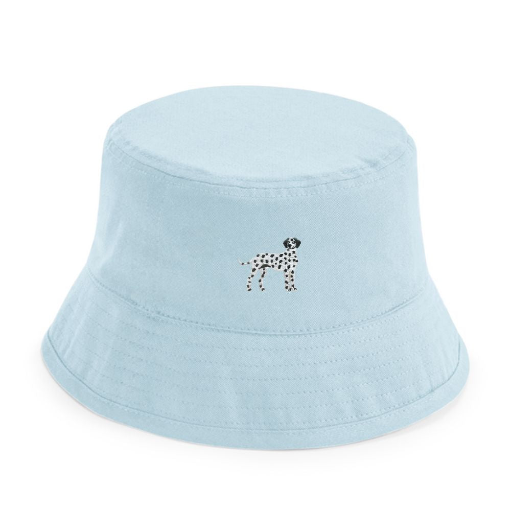 Kinder Fischerhut in Pastellblau aus Bio Baumwolle mit gesticktem Dalmatiner Motiv