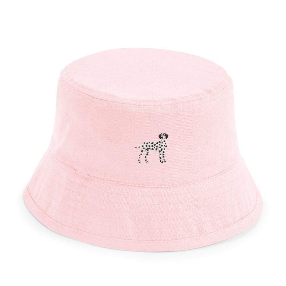 Kinder Fischerhut in Pastelrosa aus Bio Baumwolle mit gesticktem Dalmatiner Motiv