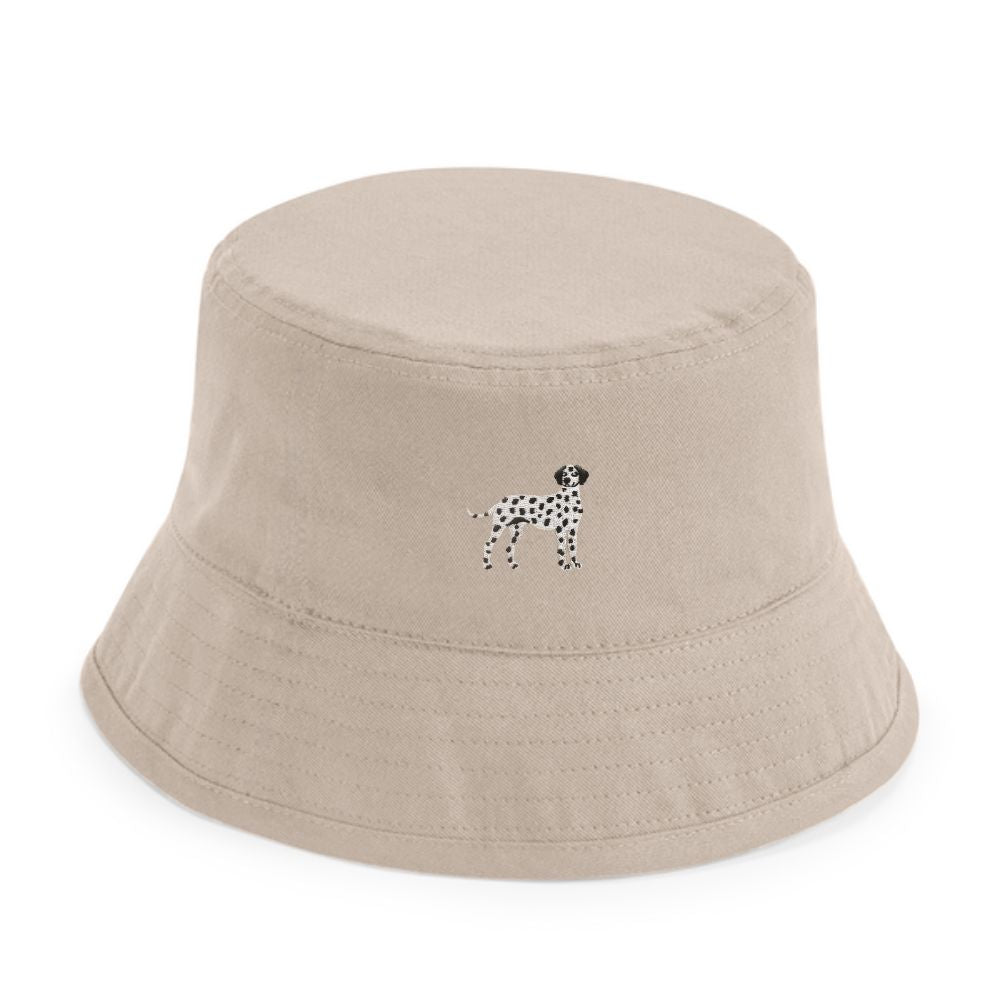 Kinder Fischerhut in beige aus Bio Baumwolle mit gesticktem Dalmatiner Motiv