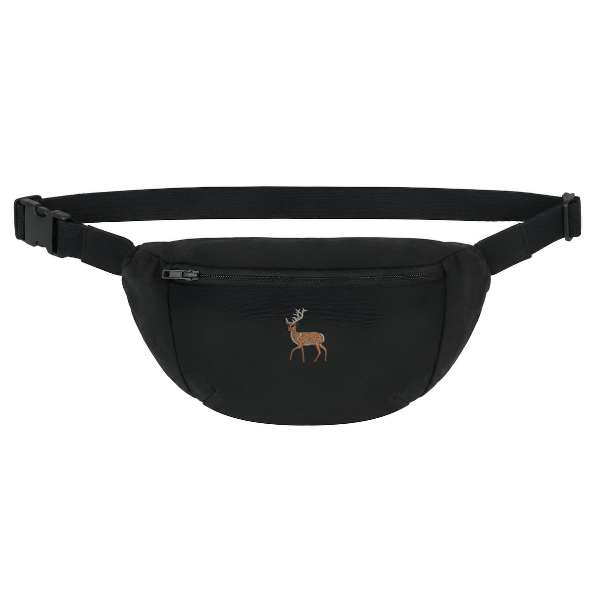 Schwarze Hirsch-Bauchtasche mit gesticktem Hirsch-Motiv