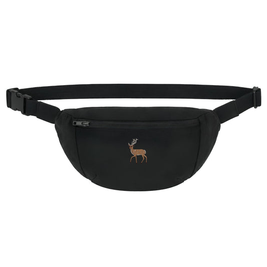 Schwarze Hirsch-Bauchtasche mit gesticktem Hirsch-Motiv