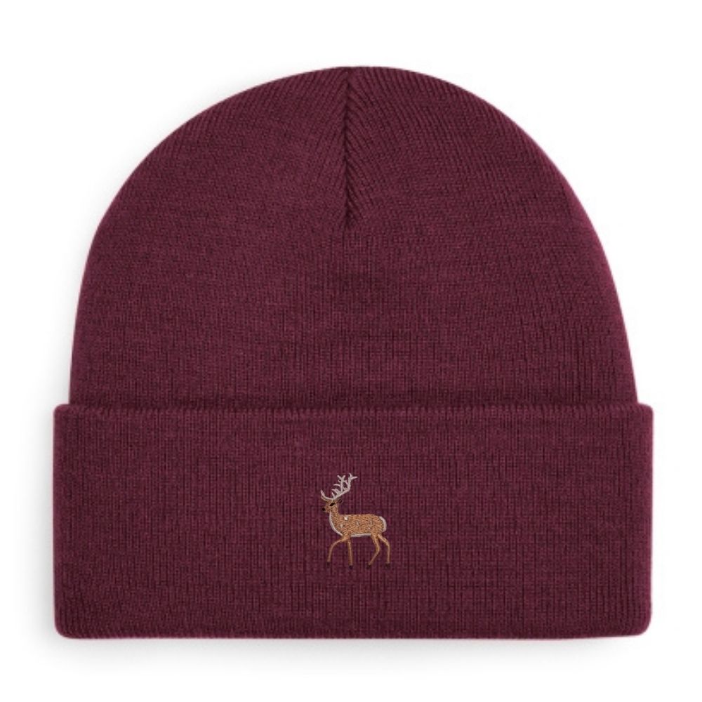 Schwarze Hirsch-Beanie mit gesticktem Hirsch-Motiv