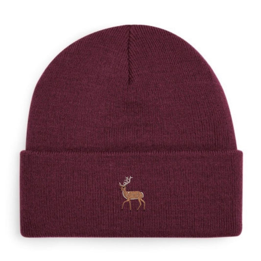 Schwarze Hirsch-Beanie mit gesticktem Hirsch-Motiv