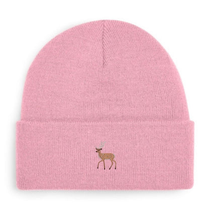 Hirsch-Beanie in Rosé mit gesticktem Hirsch-Motiv