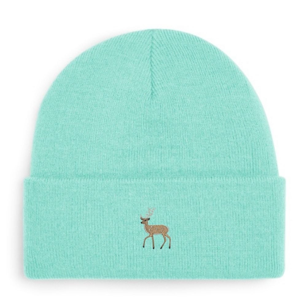 Hirsch-Beanie in Schokoladenbraun mit gesticktem Hirsch-Motiv