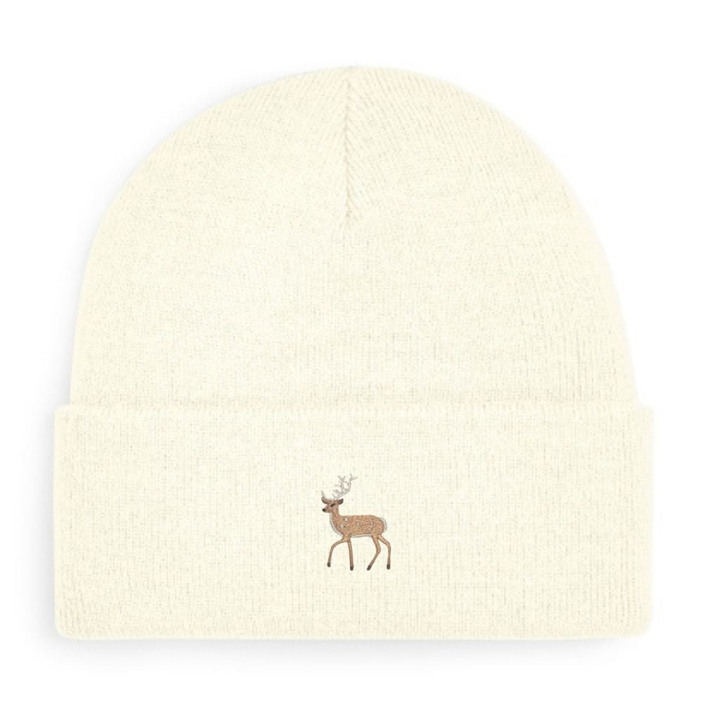 Hirsch-Beanie in Altrosa mit gesticktem Hirsch-Motiv